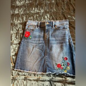 J. Crew Factory Embroidered Denim Skirt with bright Floral Design